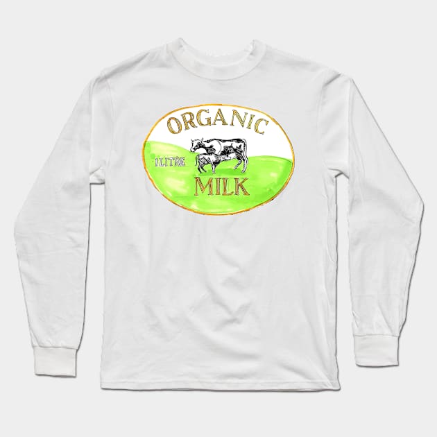 Cow Organic Milk Label Drawing Long Sleeve T-Shirt by patrimonio